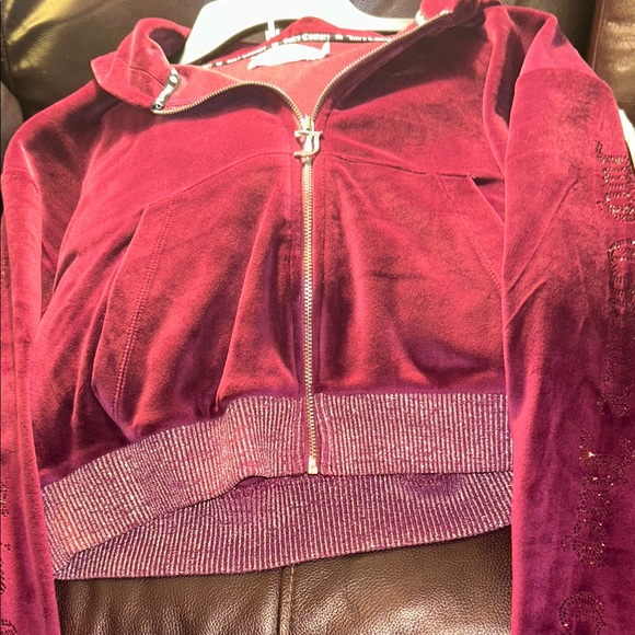 Juicy Couture Jackets & Blazers - Women’s Juicy Couture Rich Burgundy Velour Hoodie Size Med- BRAND NEW W/O TAGS